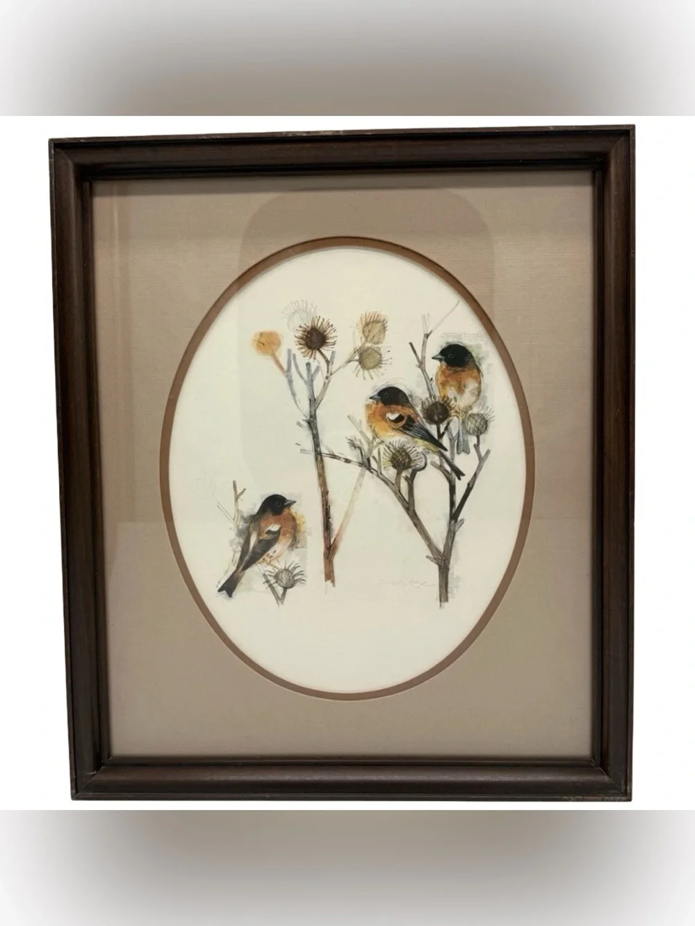 SET OF 2 Mads Stage Signed Bird Lithographs Robins Thistle Double Oval Matted